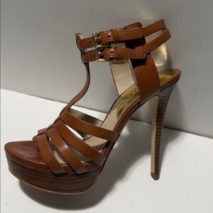 Michael Kors Tan Leather Strappy Platform Size 6